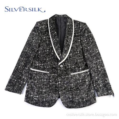 Velvet Print Dress Jacket Shawl Lapel Man Blazer